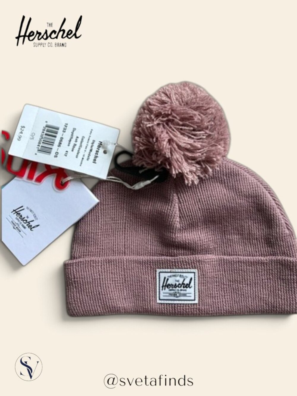 NWT Herschel Supply Co Baby Beanie Pom Ash Rose Pink 6-18 Months